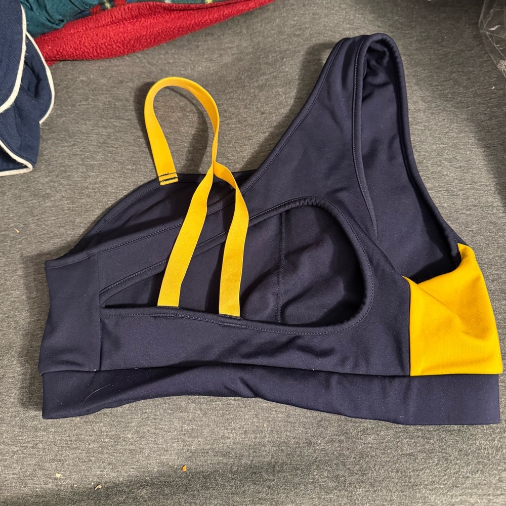 Gymshark Blue and Yellow Asymmetrical Sports Bra